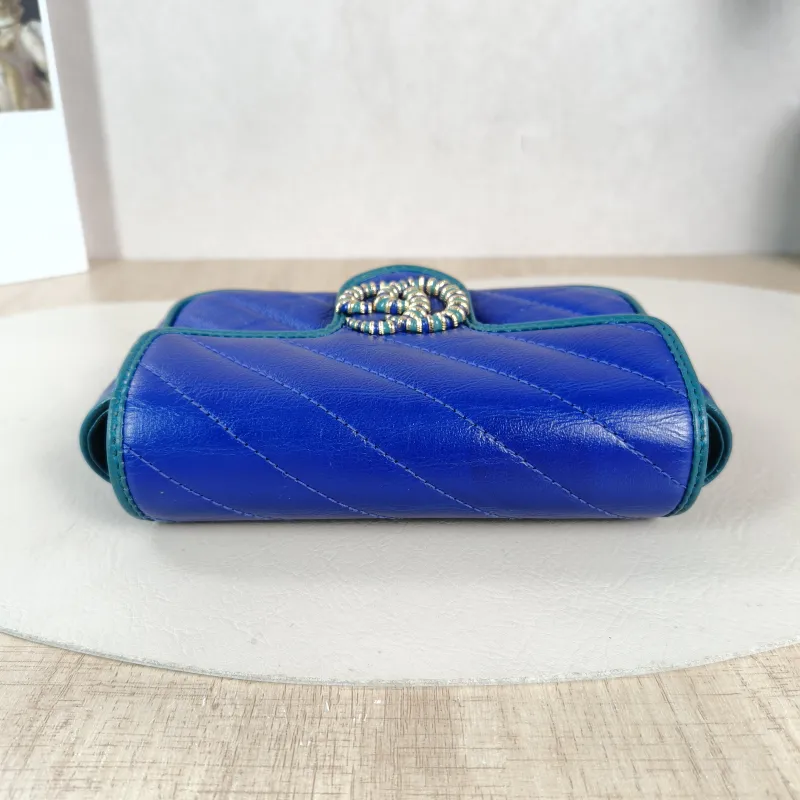 GUCCI Crossbody Bag GG Marmont Mini Marmont Mini Blue Calfskin Mini 16.5 × 4.5 × 9.5 cm — detail view 6 of 11