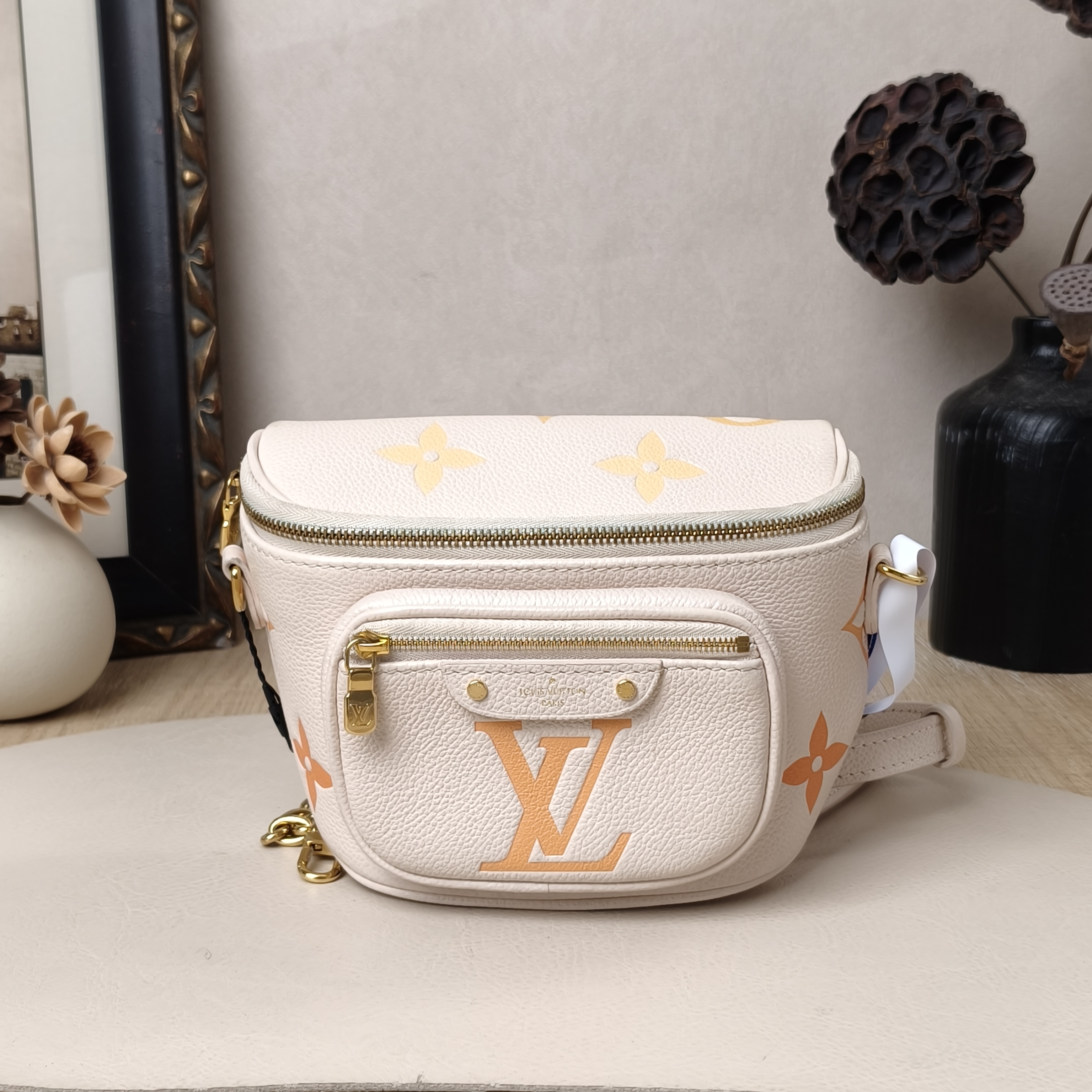 Louis Vuitton Belt Bag mini Beige Calfskin Microchip Edition · Two Straps · 17 × 9.5 × 12 cm