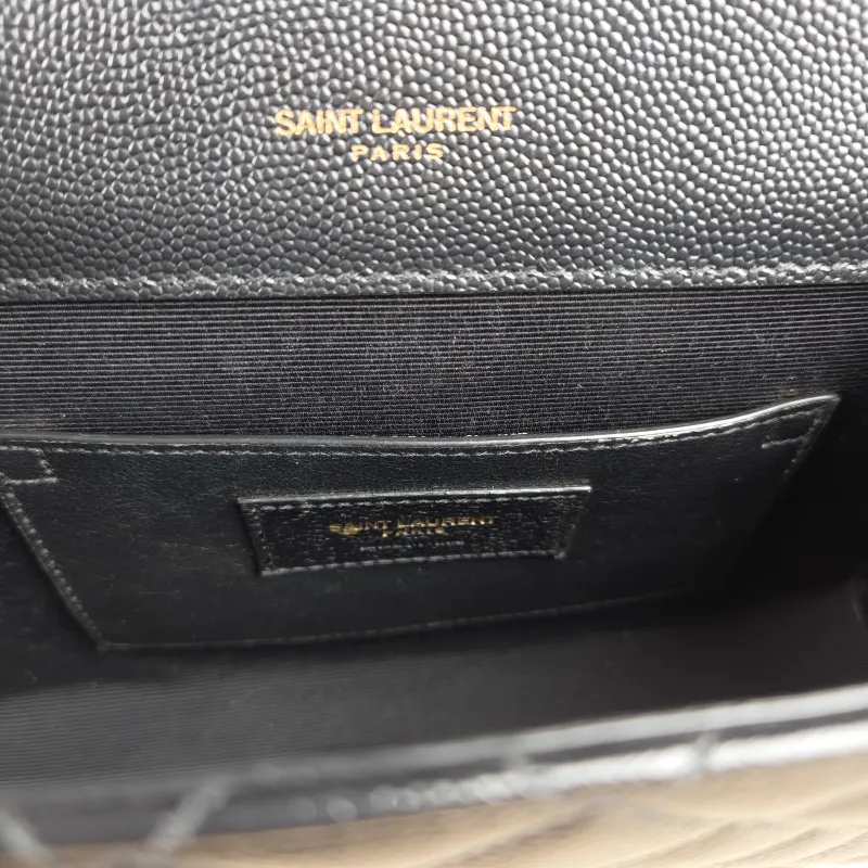 SAINT LAURENT Crossbody Bag ENVELOPE Black Grained Calfskin Small 21 × 6 × 13 cm — detail view 6 of 12