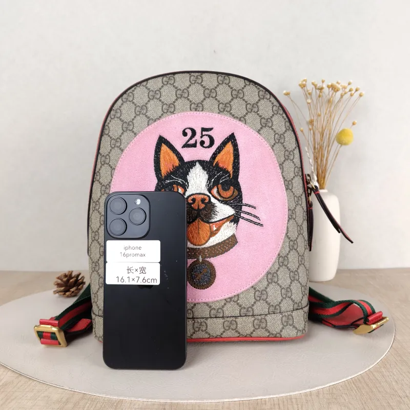 GUCCI Backpack Embroidered Backpack Monogram PVC One Size 22 × 11 × 27 cm — cover view 3 of 5