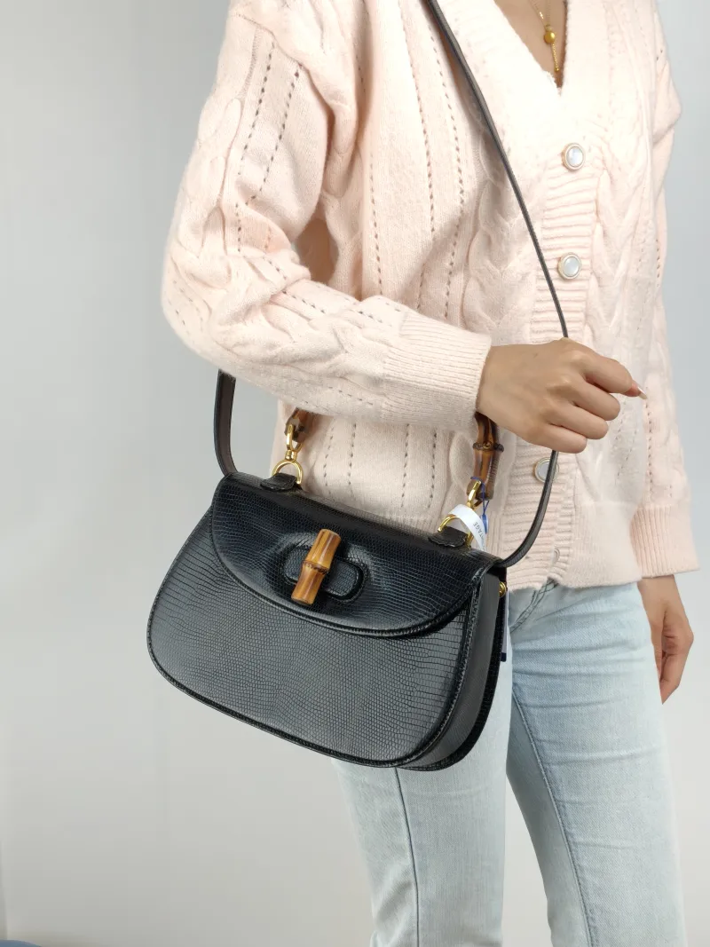 GUCCI Shoulder Bag Bamboo Collection Vintage Top Handle Bag Black Medium 26 × 7 × 16 cm — on-model view 1 of 2