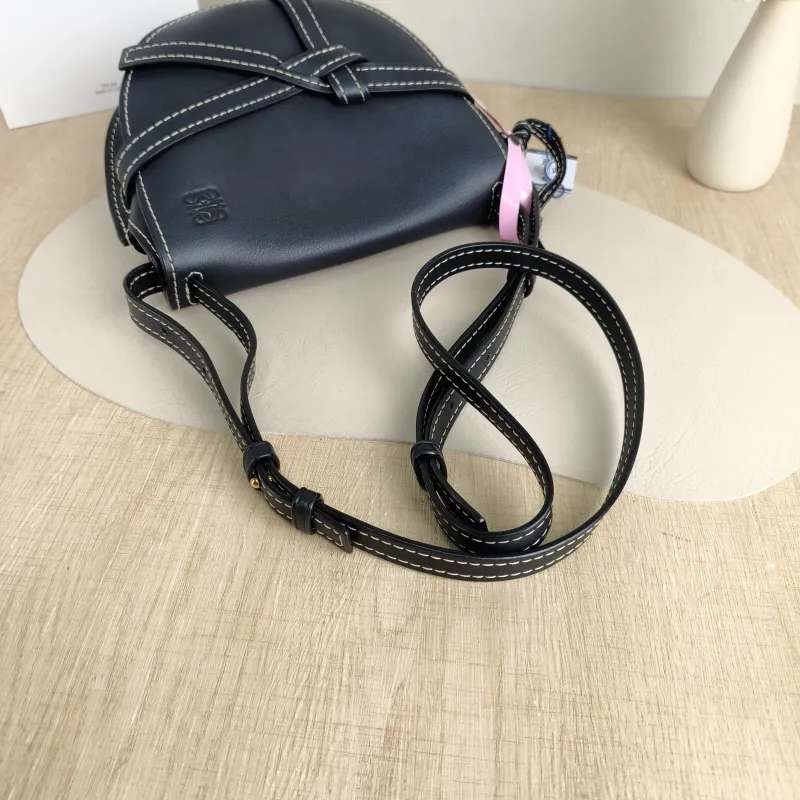 LOEWE Crossbody Bag Gate Black Calfskin Medium 25 × 11.5 × 19 cm — detail view 9 of 10