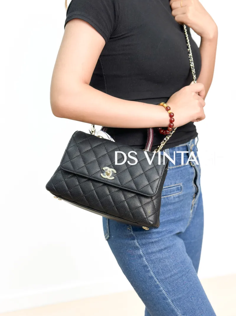 Chanel Top Handle Bag Coco Handle​ Black Grained Calfskin Small 24 × 10 × 14 cm — on-model view 2 of 4