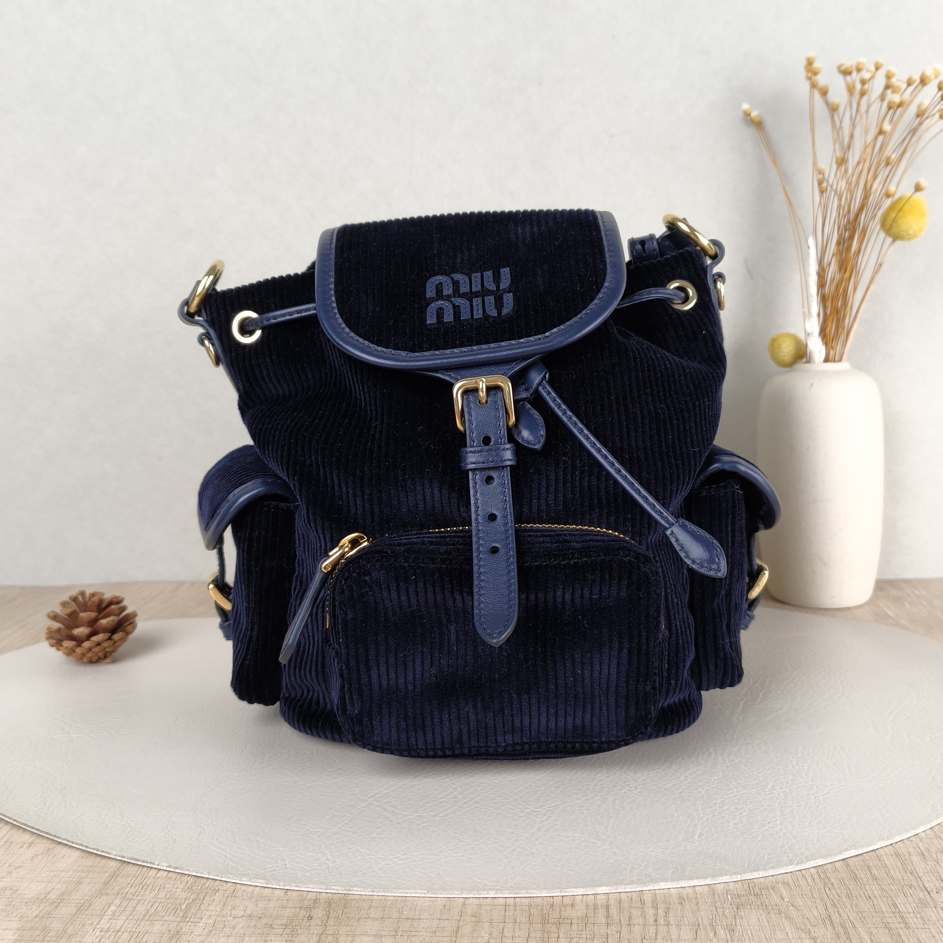 Miumiu Backpack Backpack Blue Medium18 × 11.5 × 22 cm