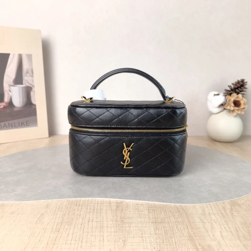 SAINT LAURENT Shoulder Bag Gaby Cosmetic Bag Black Calfskin Medium 18 × 6.5 × 11 cm