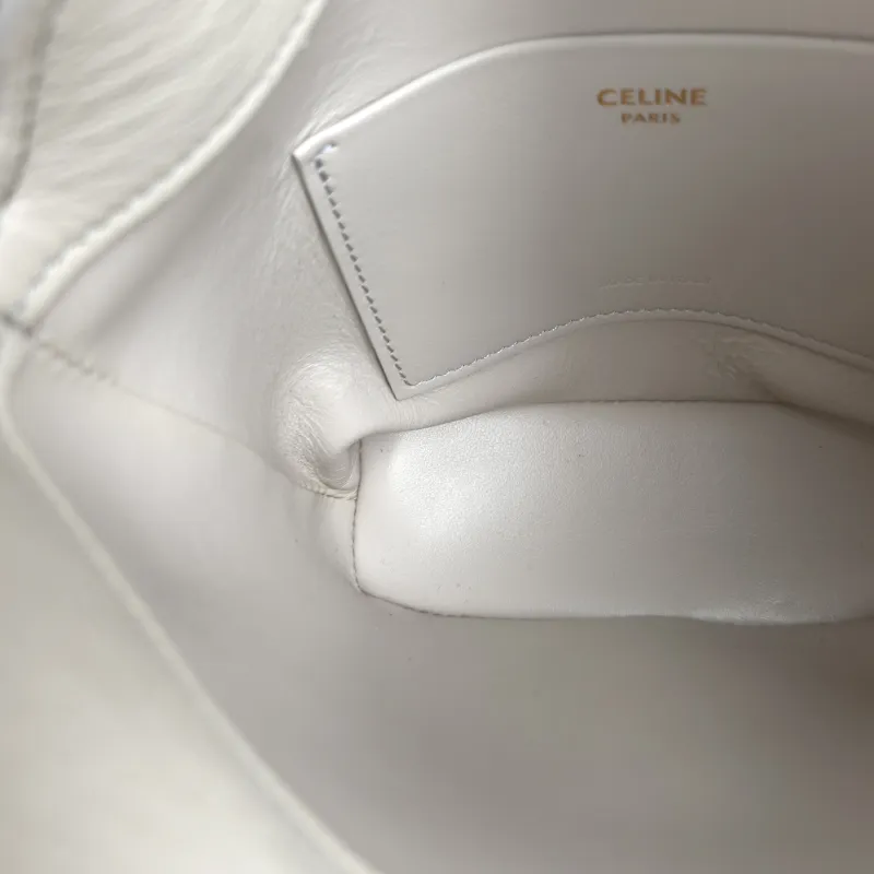 CELINE Crossbody Bag Louise Bucket Bag White Calfskin Mini 13.5 × 10 × 16 cm — detail view 4 of 11