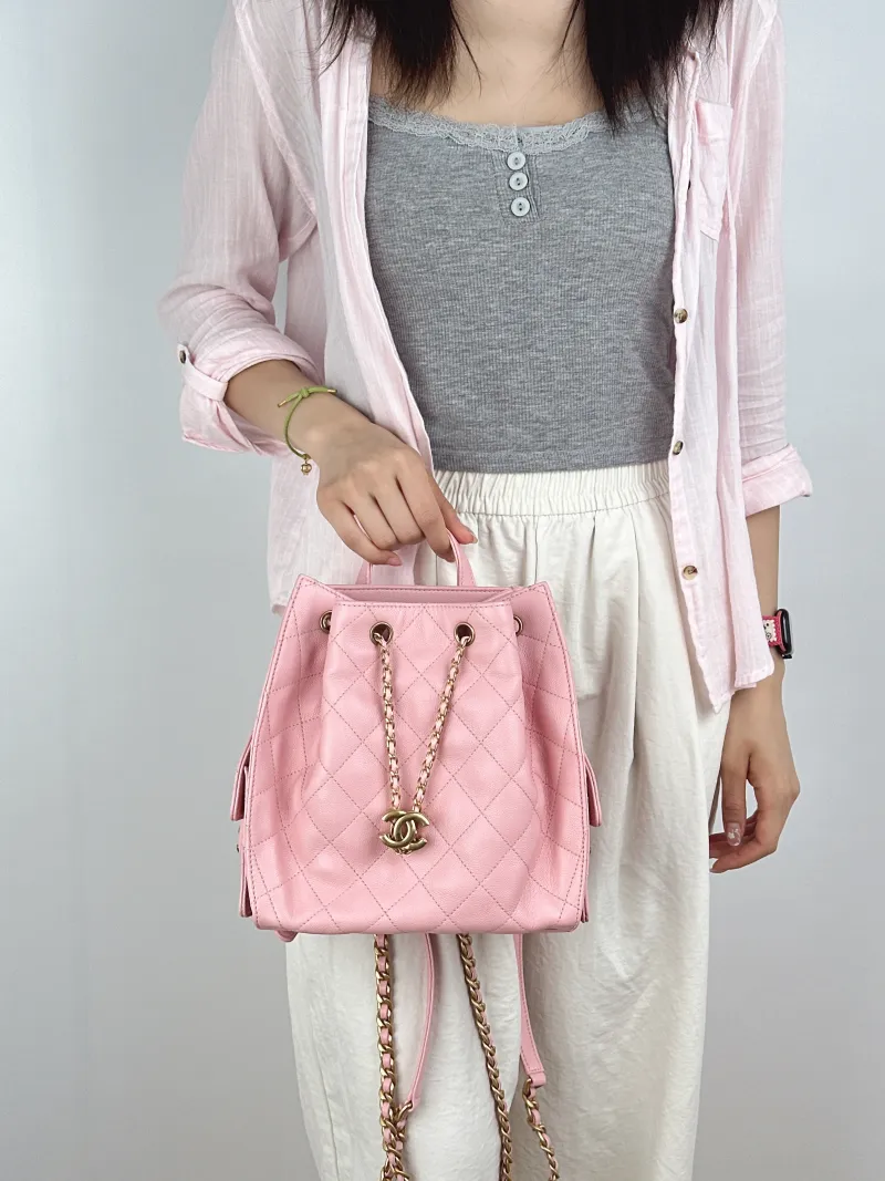 Chanel Backpack25bag Backpack Pink Grained Calfskin Medium23 × 14 × 23 cm — on-model view 3 of 3