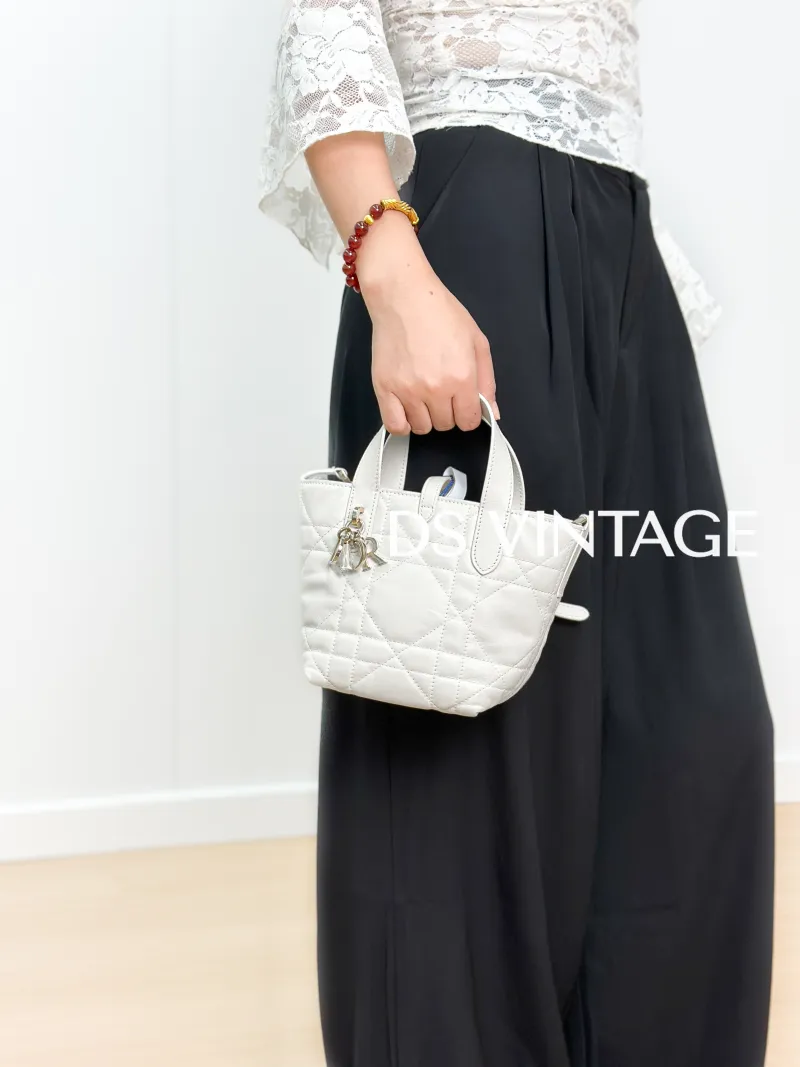 DIOR Shoulder Bag TOUJOURS Edition White Calfskin Mini 13 × 12 × 15 cm — on-model view 1 of 4