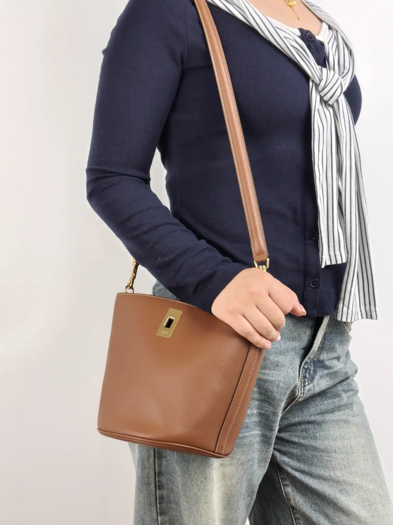 CELINE Crossbody Bag Teen Bucket 16 Bucket Bag Caramel Calfskin Small 16 × 16 × 18 cm — on-model view 3 of 3