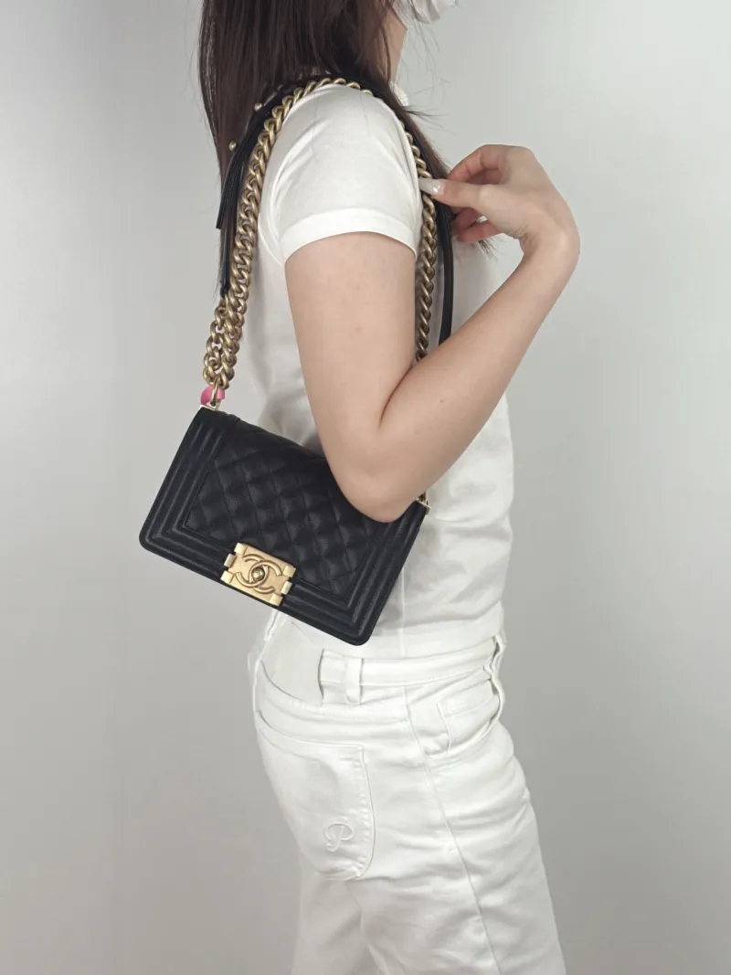 Chanel Crossbody Bag Le Boy​Black Grained Calfskin Small20.5 × 8.5 × 12 cm — on-model view 1 of 2
