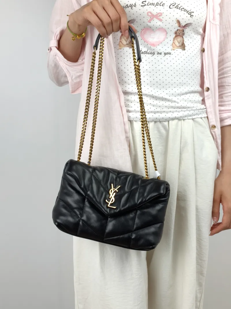 SAINT LAURENT Crossbody Bag LOULOU PUFFER Mini 23 × 8.5 × 15.5 cm — on-model view 3 of 3