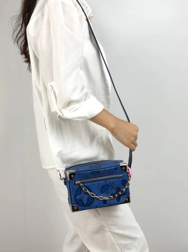 Louis Vuitton Crossbody Bag SOFT TRUNK Box Navy PVC Mini 18.5 × 8 × 13 cm — on-model view 2 of 2