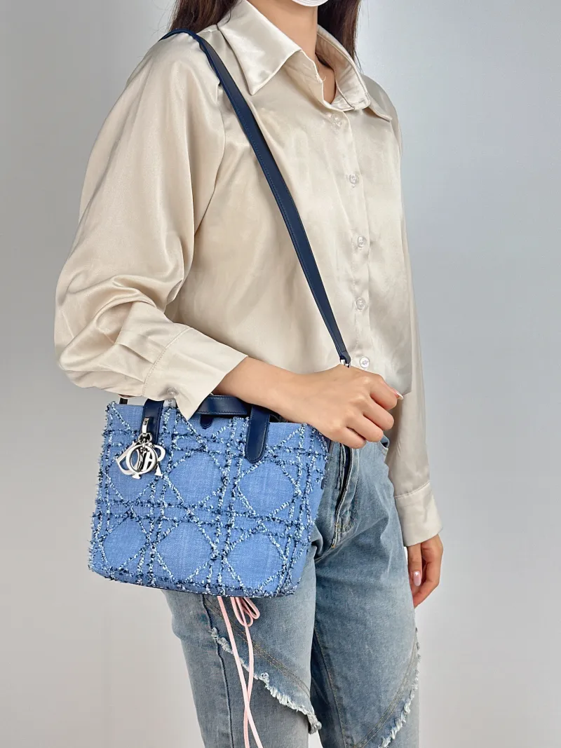 DIOR Top Handle Bag TOUJOURS Edition Blue Small 18.5 × 12 × 18.5 cm — on-model view 1 of 2