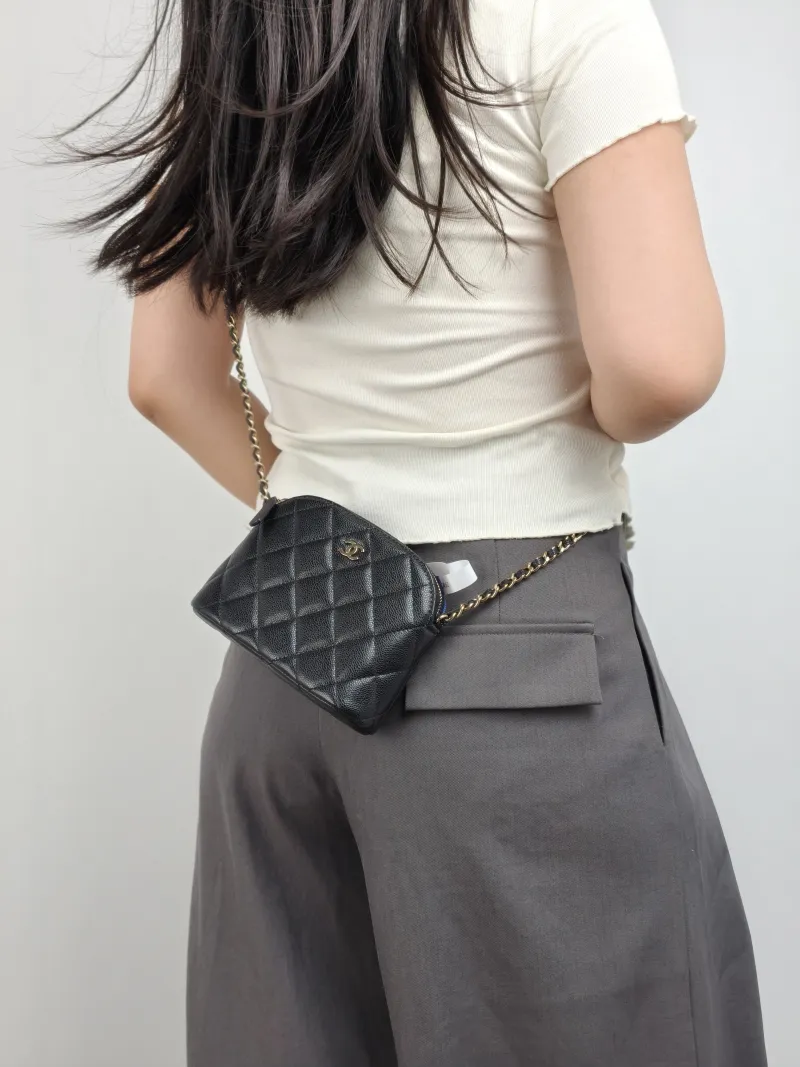 Chanel Crossbody Bag Chain Bag Black Grained Calfskin One Size 16 × 2.5 × 11 cm — on-model view 2 of 2