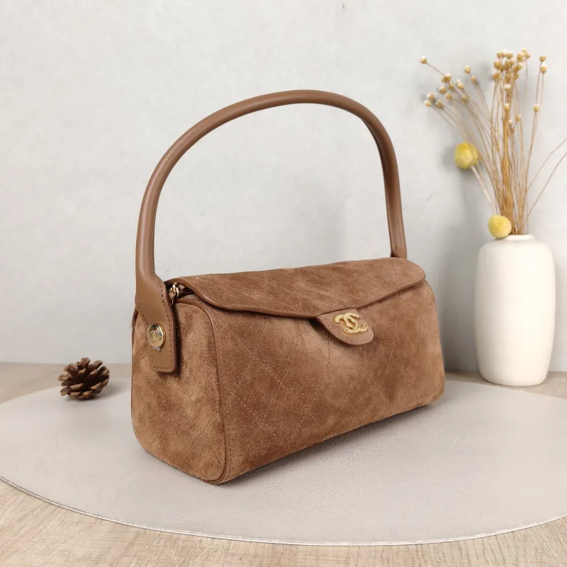 Chanel Shoulder Bag Baguette Bag Brown Suede One Size 23 × 11 × 11 cm — cover view 5 of 5