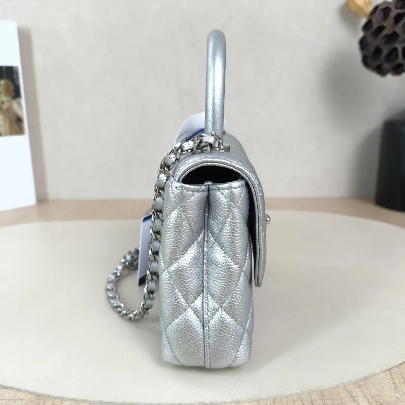 Chanel Crossbody Bag Coco Handle​Silver Grained Calfskin Mini14.5 × 5.5 × 11.5 cm — detail view 8 of 11