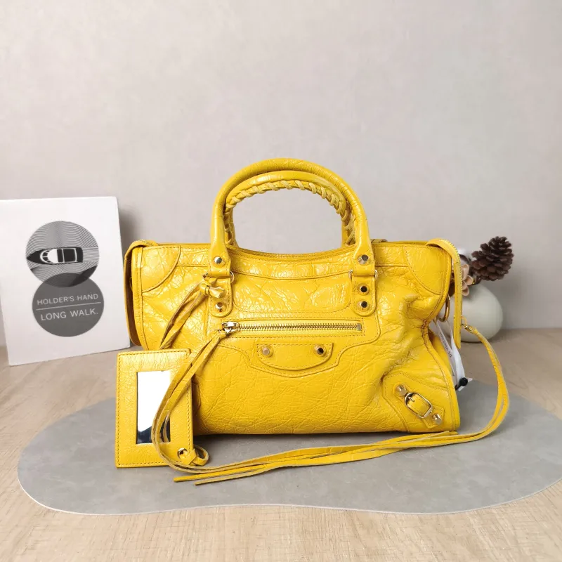 BALENCIAGA Crossbody Bag Classic City Yellow Lambskin Small 30 × 10 × 21 cm