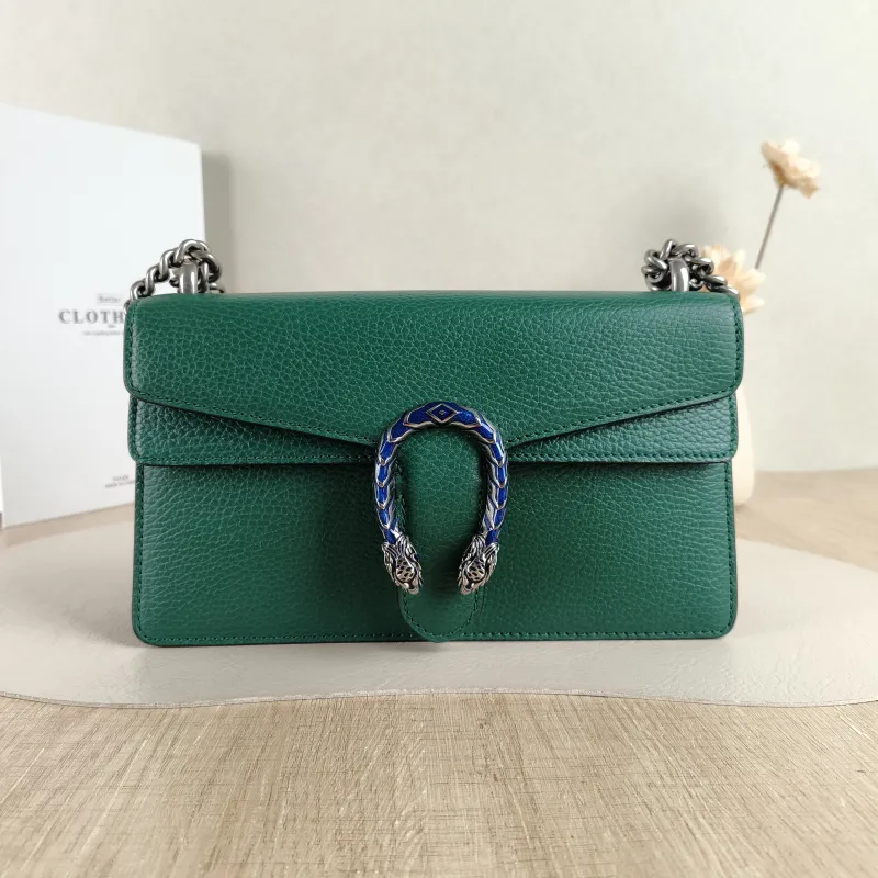GUCCI Shoulder Bag Dionysus Green Calfskin Small 25 × 7 × 13.5 cm