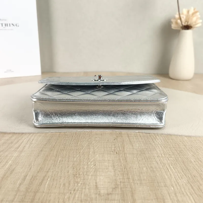 Chanel Backpack Backpack Silver Grained Calfskin One Size 18.2 × 5 × 14 cm — cover view 3 of 5