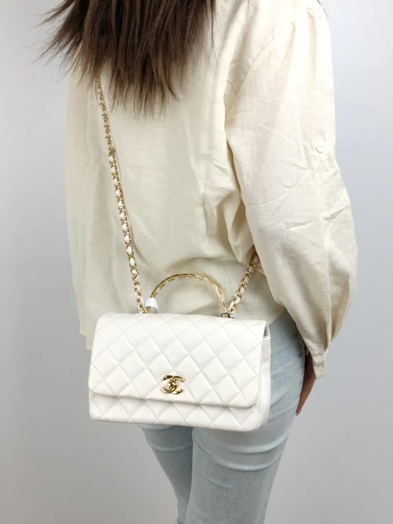 Chanel Crossbody Bag Handle White Grained Calfskin One Size 22 × 7 × 14 cm — on-model view 2 of 2