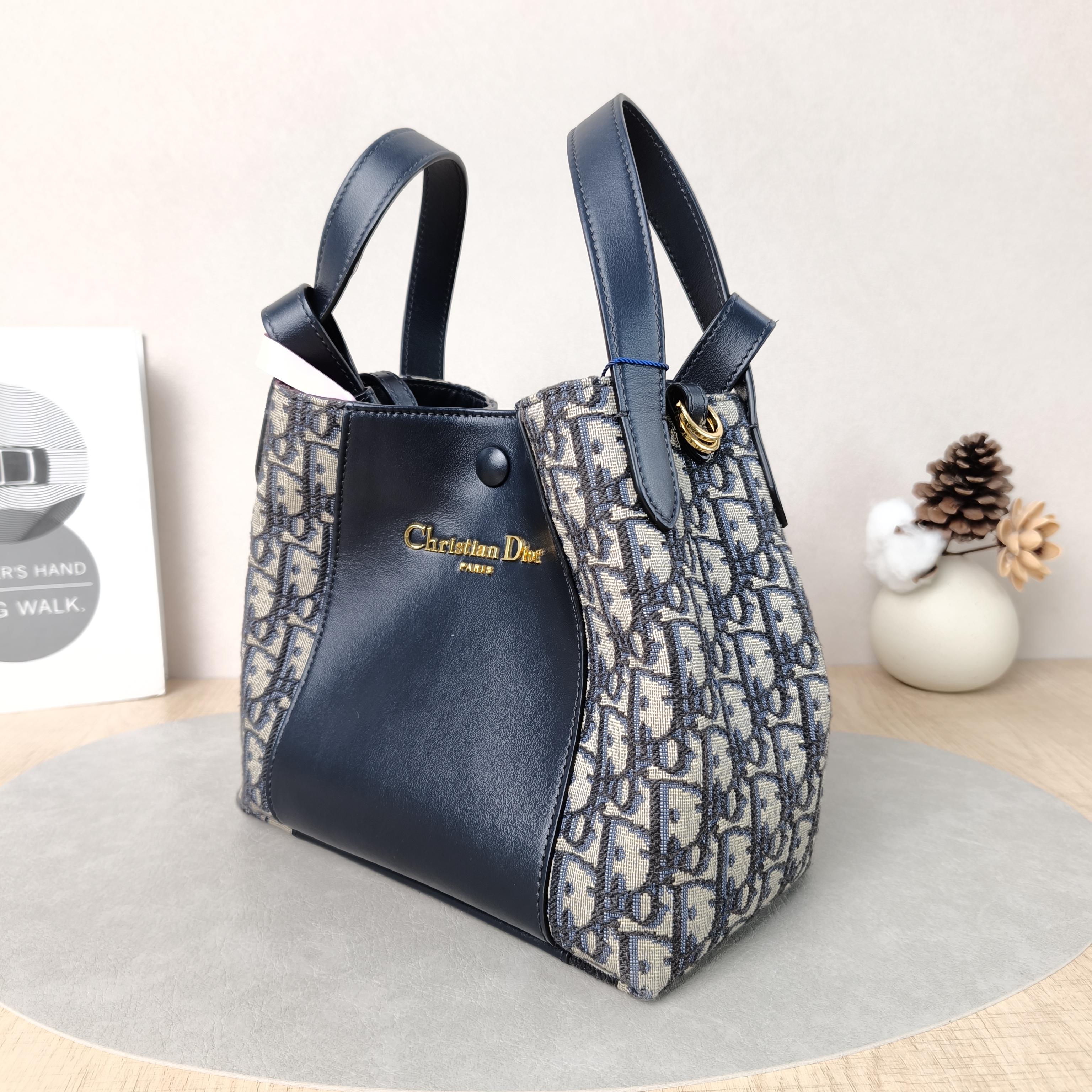 DIOR Top Handle Bag Signature Bucket Bag Blue Canvas · Calfskin Small21 × 11 × 19 cm — cover view 2 of 6