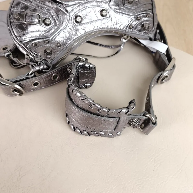 BALENCIAGA Crossbody Bag LE CAGOLE Silver Calfskin XS 26 × 7 × 16 cm — detail view 10 of 11
