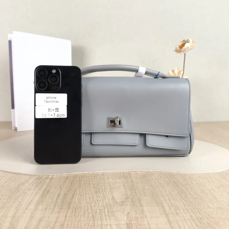 BALENCIAGA Crossbody Bag bel air Top Handle Crossbody Bag Grey Calfskin 27 × 5 × 14 cm — cover view 4 of 5