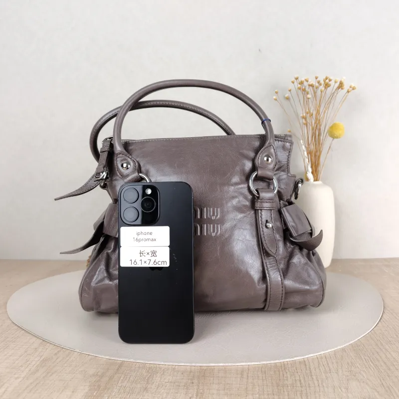 Miumiu Shoulder Bag Ribbon Grey Waxed Leather Small27 × 13 × 16 cm — cover view 2 of 5