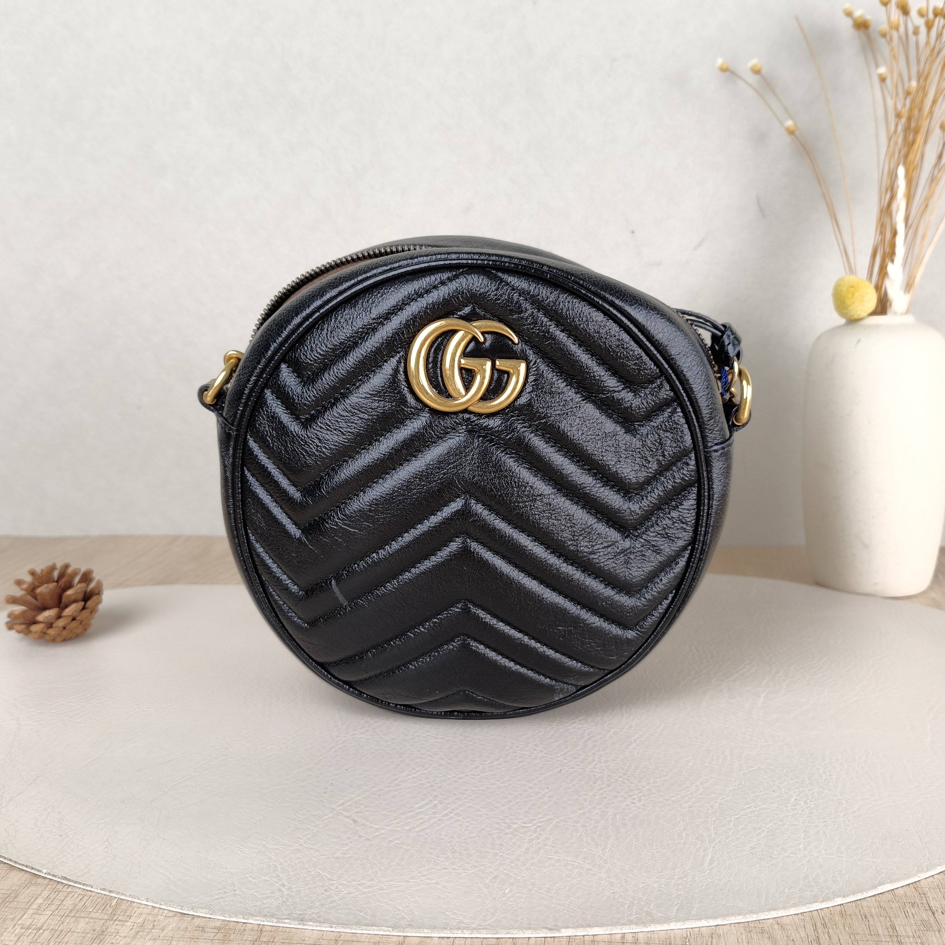 GUCCI Crossbody Bag Ophidia GG Round Bag Black Calfskinmini18 × 4.5 × 18 cm