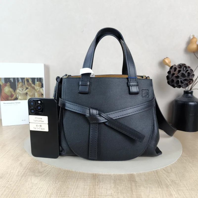 LOEWE Crossbody Baggate handbag Top Handle Bag Black Calfskin Small30 × 12 × 23.5 cm — cover view 4 of 5