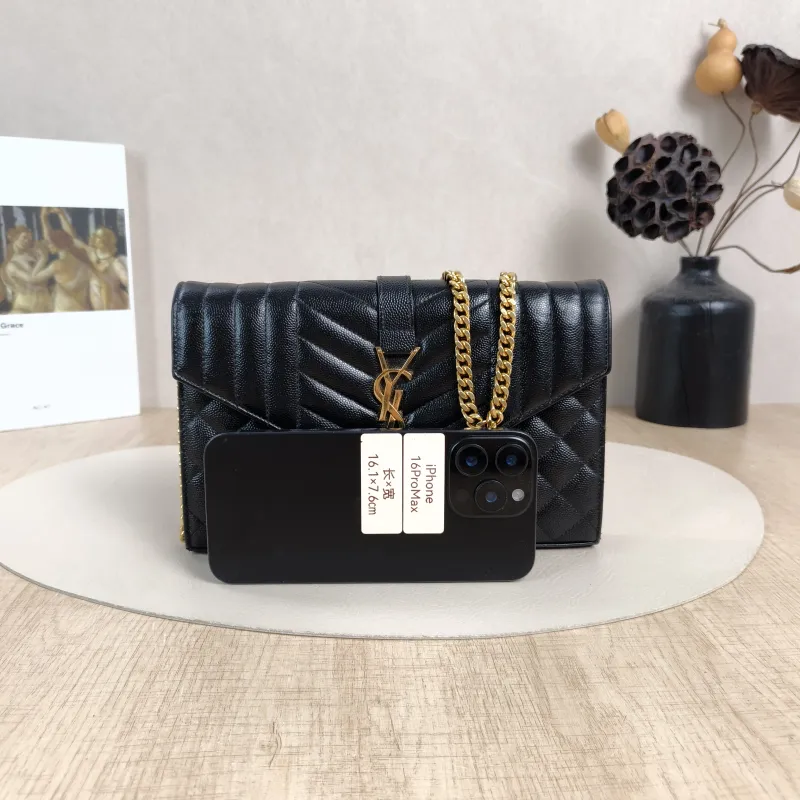 SAINT LAURENT Crossbody Bag ENVELOPE Black Grained Calfskin Small21 × 6 × 13 cm — cover view 3 of 6