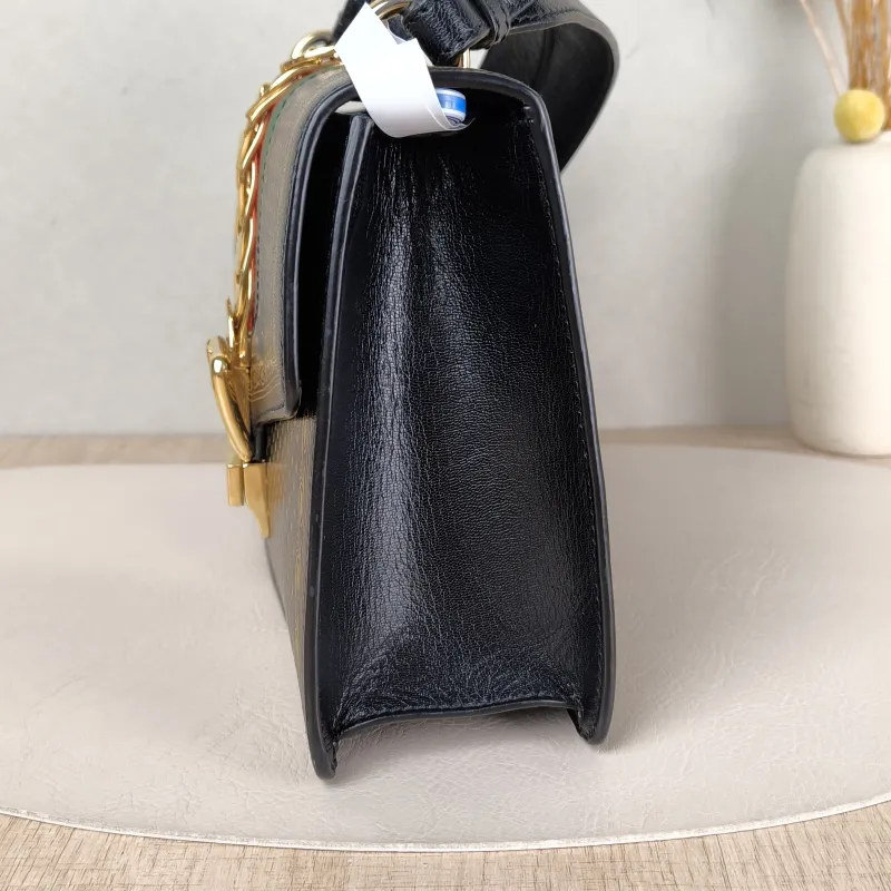 GUCCI Crossbody Bag Sylvie Shoulder Strap Edition Black Calfskin Small 25.5 × 8 × 17 cm — detail view 2 of 12