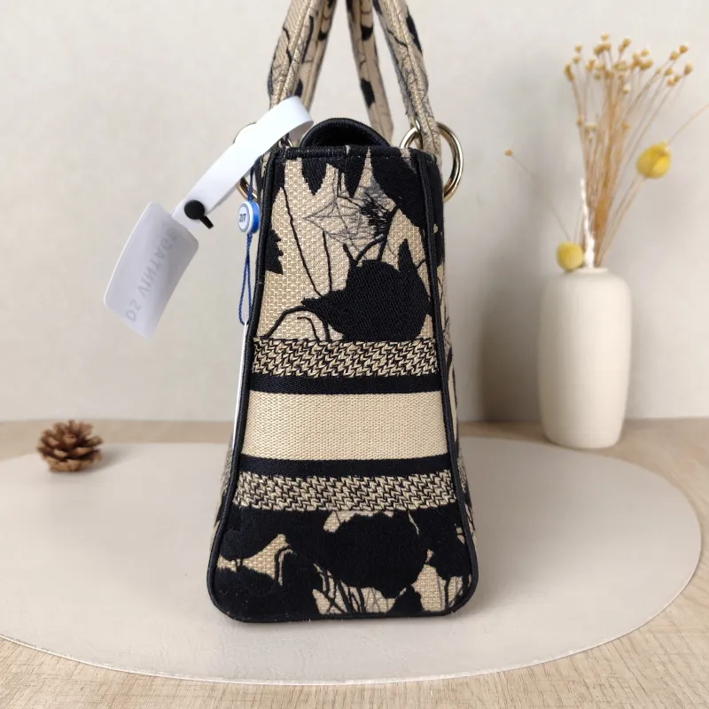 DIOR Top Handle Bag Lady Lady Dior Bag Beige Black Canvas Medium24 × 12 × 21 cm — detail view 8 of 14