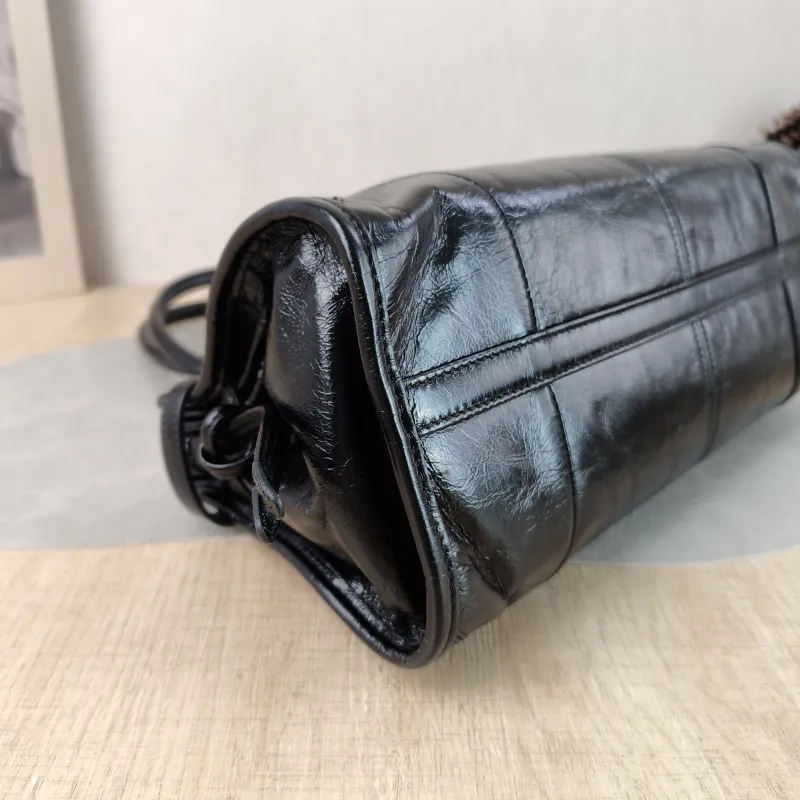 PRADA Shoulder Bag Bonnie Soft Lux Black Waxed Leather Medium 32 × 12 × 15.5 cm — detail view 8 of 13