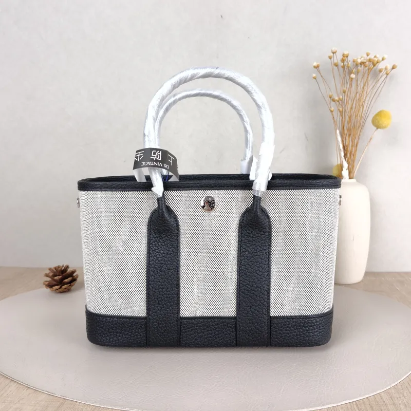 Hermès Top Handle Bag Neo Garden 23 Mini Black · Beige Canvas · Negonda Calfskin Mini 23 × 10 × 16 cm G