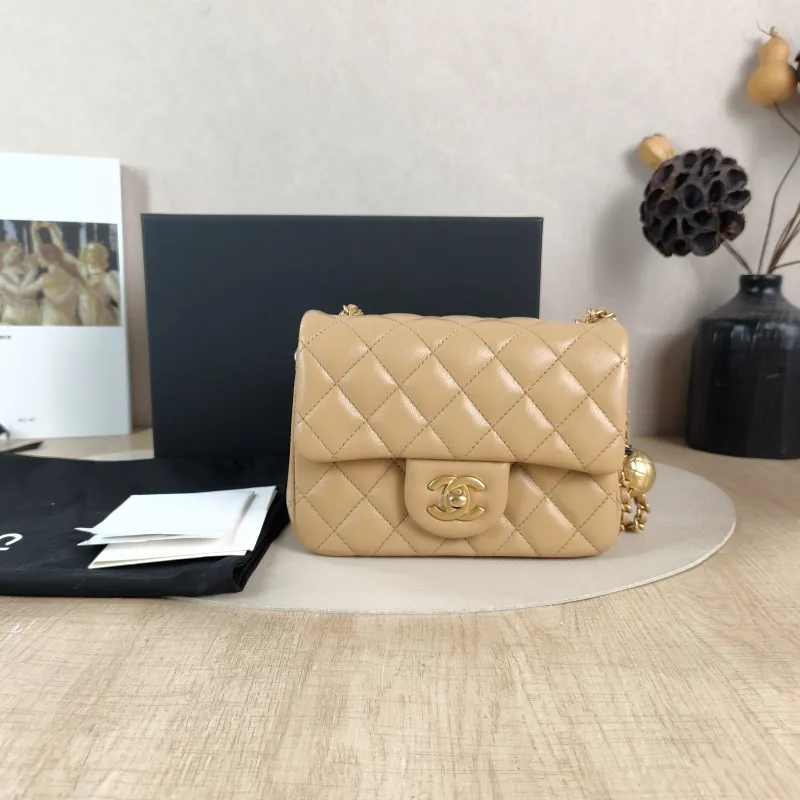 Chanel Crossbody Bag Taupe Lambskin Mini 17 × 8 × 13.5 cm — cover view 4 of 6