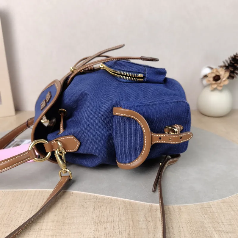 Miumiu Backpack Backpack Blue Brown Canvas Medium 18 × 11.5 × 22 cm — detail view 10 of 11