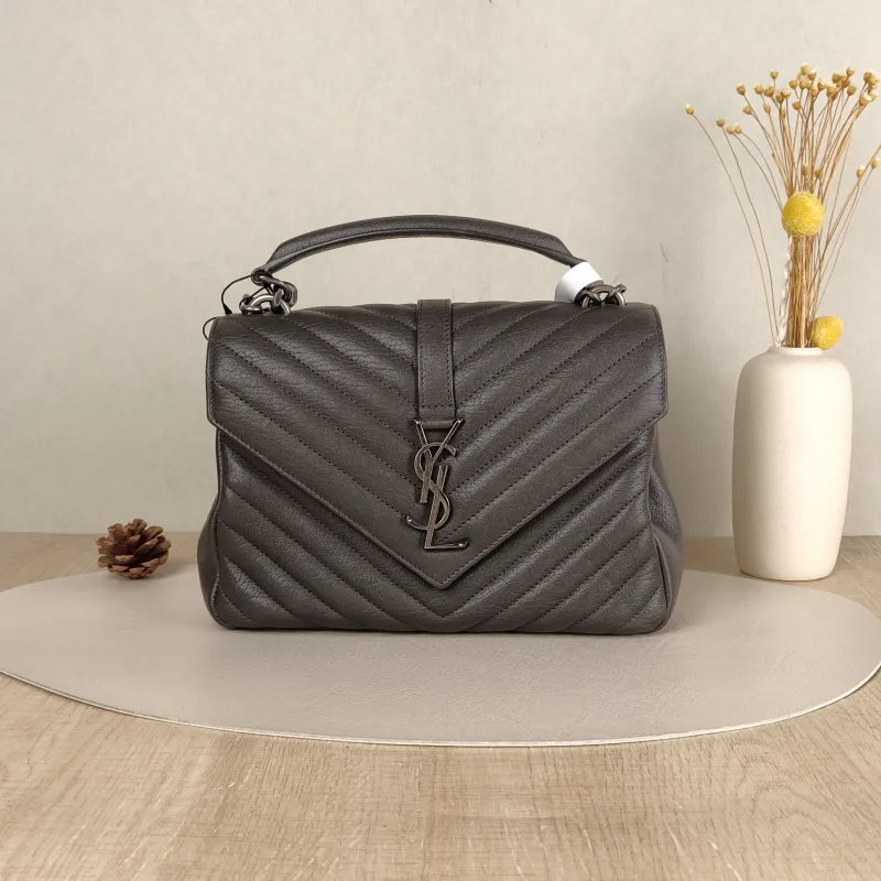 SAINT LAURENT Shoulder Bag COLLEGE Dark Grey Lambskin Medium 24 × 6.5 × 17 cm