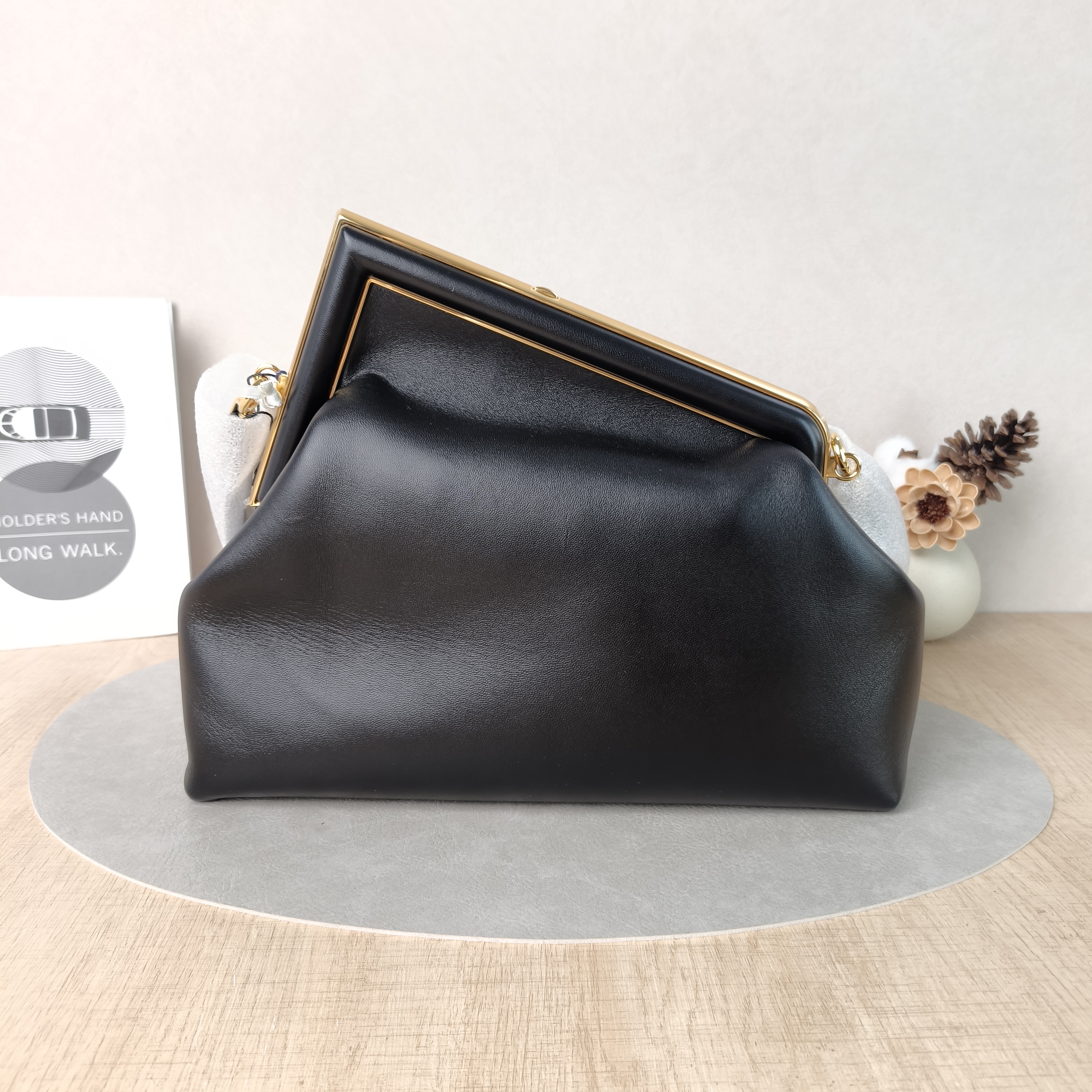 FENDI Crossbody Bag FIRST Clutch Shoulder Bag Black Lambskin Medium32.5 × 15 × 23.5 cm — cover view 2 of 6