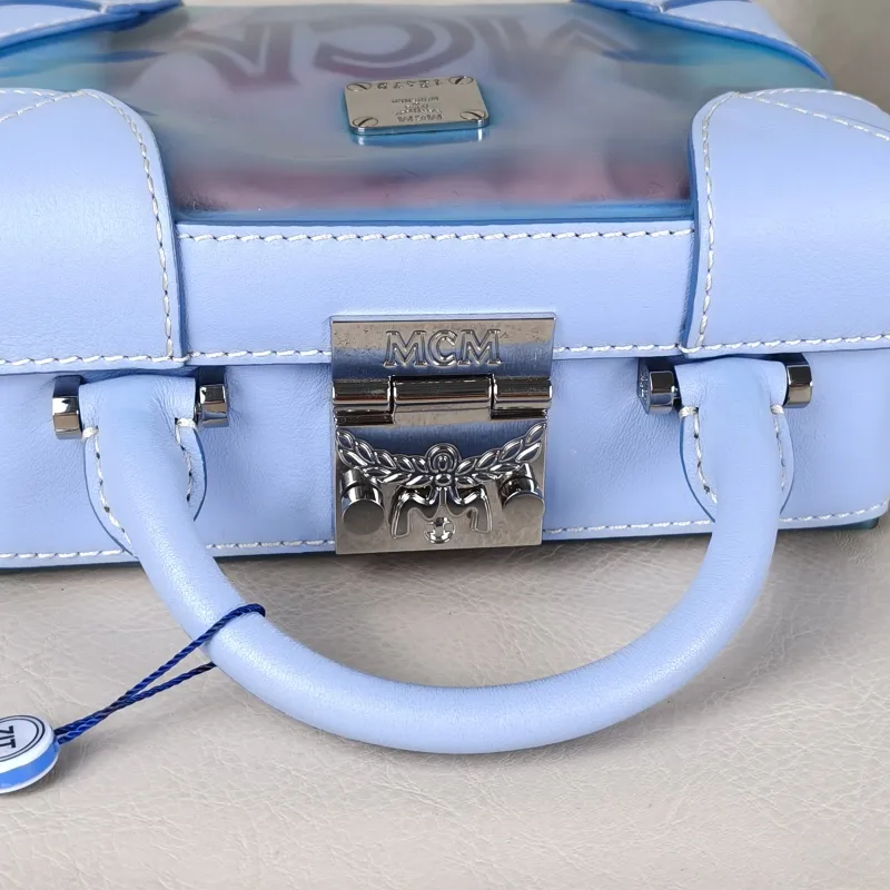 MCM Crossbody Bag Soft Berlin Visetos Box Top Handle Crossbody Bag Blue PVC Pink Canvas 19 × 8 × 14 cm — detail view 4 of 13