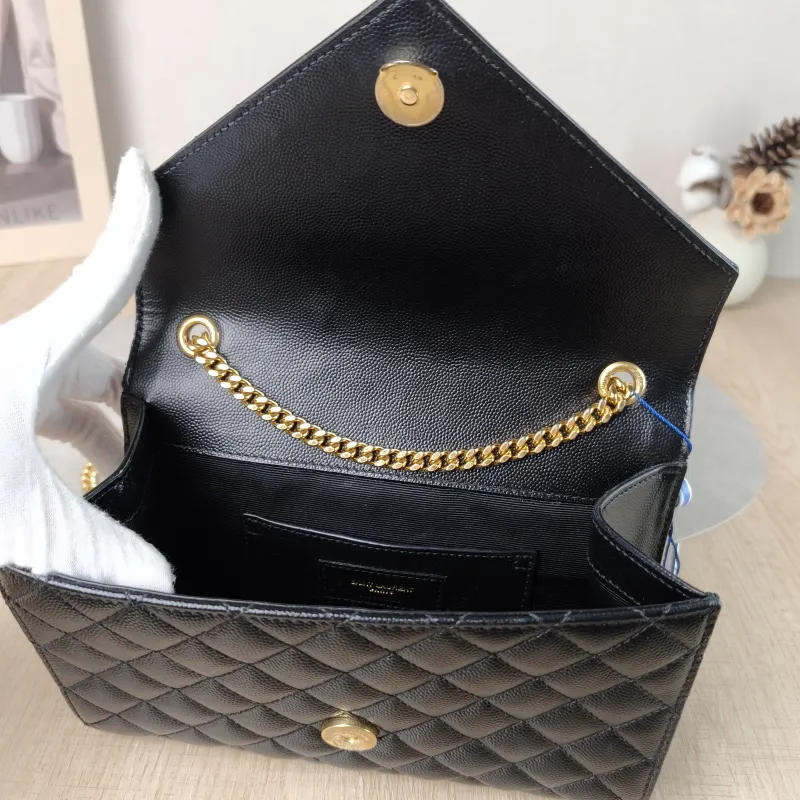 SAINT LAURENT Crossbody Bag ENVELOPE Black Grained Calfskin Small 21 × 6 × 13 cm Conditioned — detail view 12 of 12