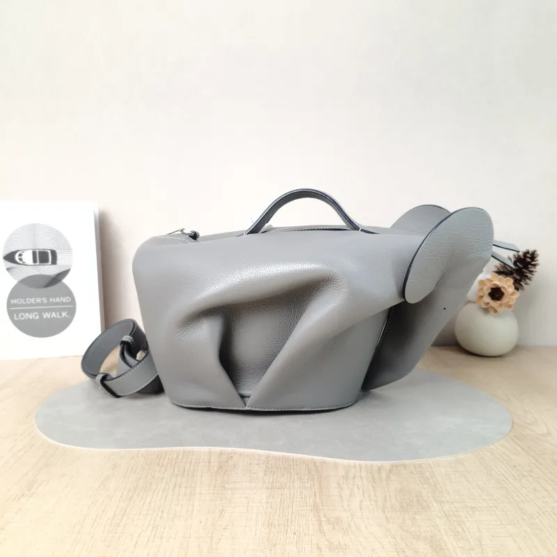 LOEWE Shoulder Bag Grey Calfskin Large 36 × 26.5 × 22 cm