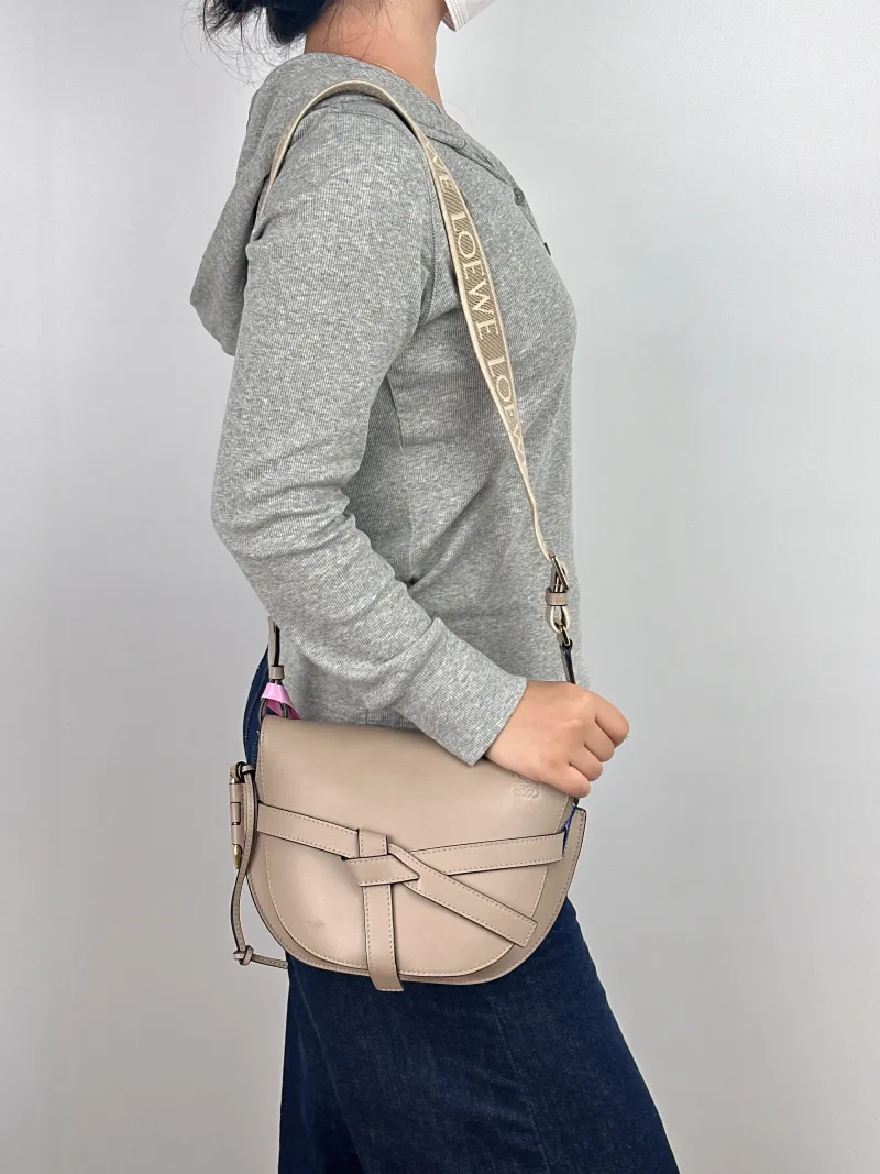 LOEWE Crossbody Bag Gate Grey Calfskin Medium 25 × 11.5 × 19 cm — on-model view 2 of 2
