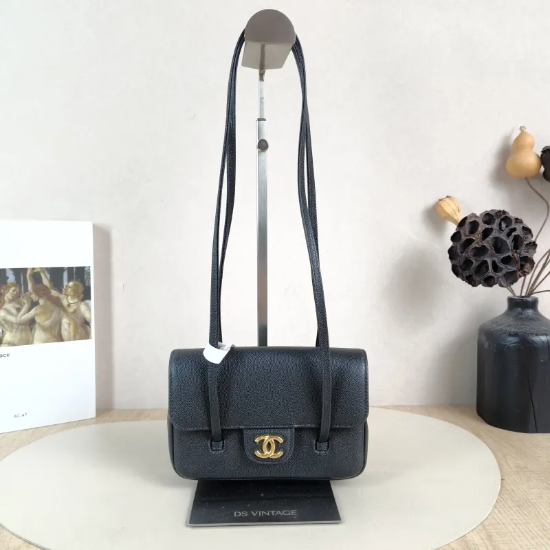 Chanel Crossbody Bag preppy coco Black Grained Calfskin Mini 17 × 5 × 11.5 cm