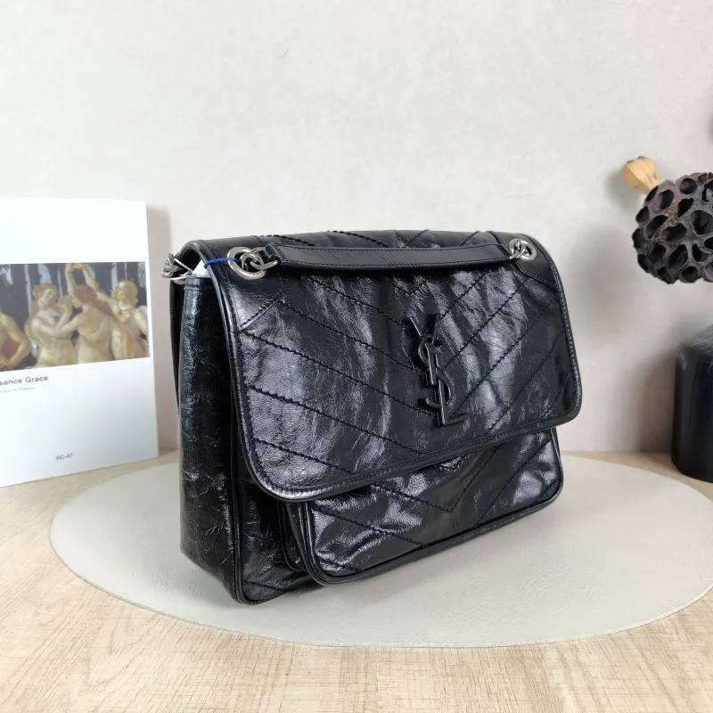 SAINT LAURENT Crossbody Bag Niki Black Waxed Leather Calfskin Medium28 × 8.5 × 20 cm — cover view 6 of 6