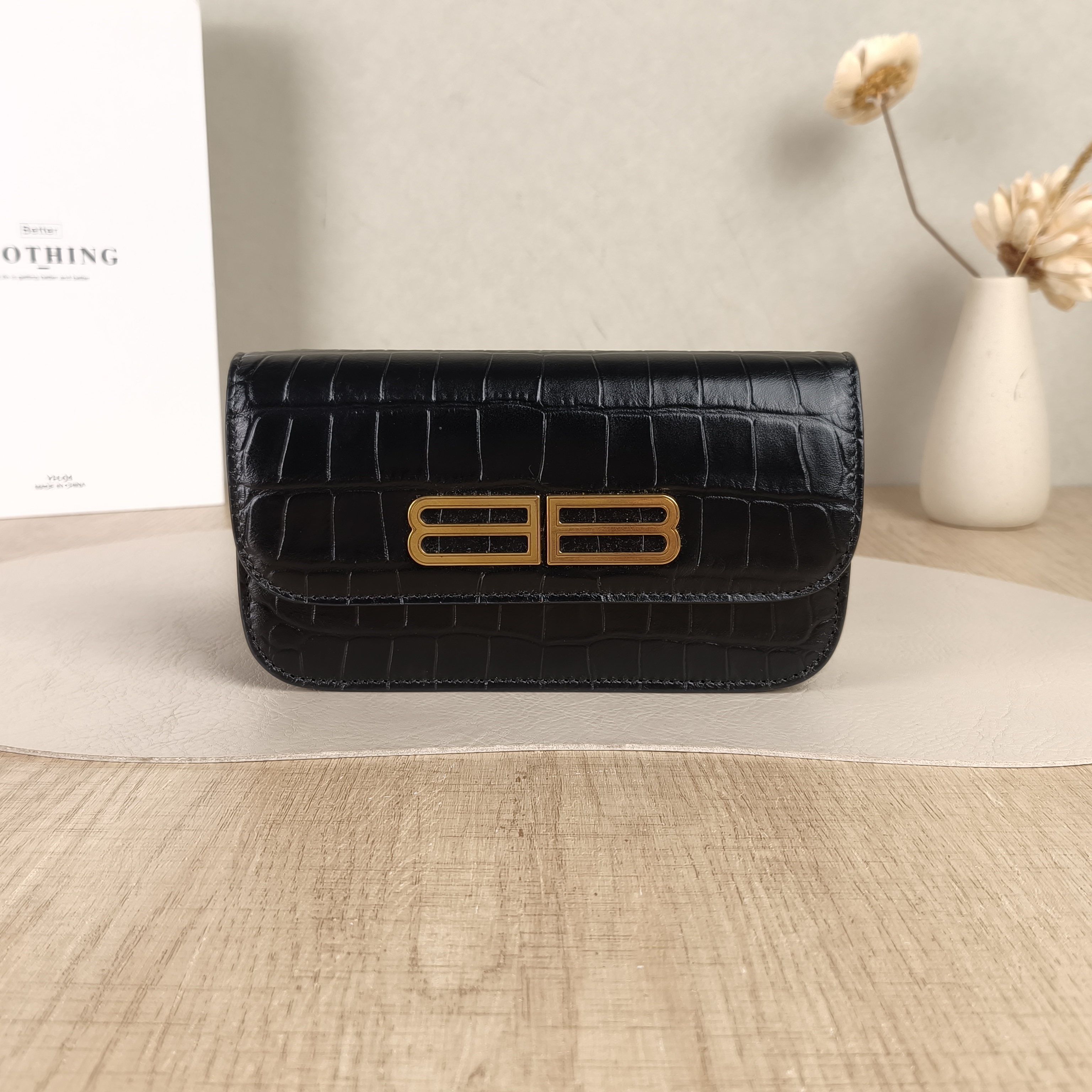 BALENCIAGA Shoulder Bag GOSSIP xs woc Wallet Black Calfskin XS19 × 7 × 10 cm