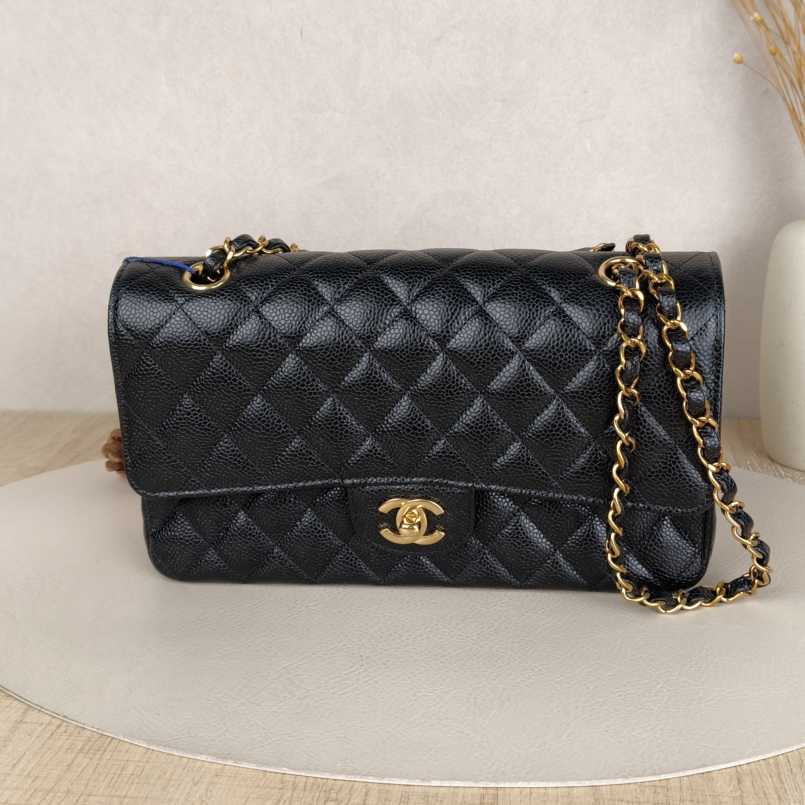 Chanel Crossbody Bag Classic Flap CF Black Grained Calfskin Medium25.5 × 6.5 × 15.5 cm