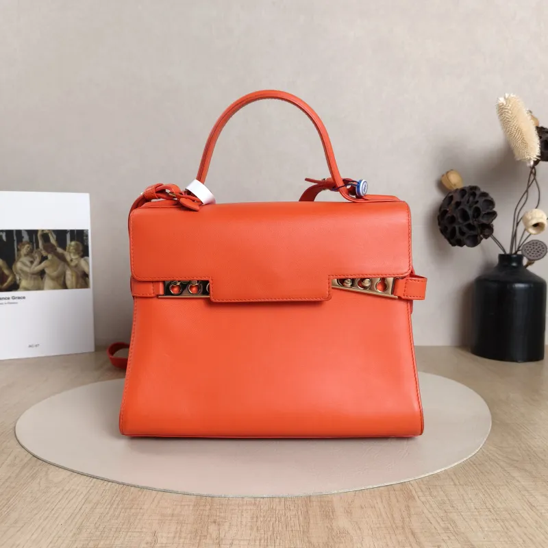 DELVAUX Crossbody Bag Tempete Top Handle Bag Red Calfskin Medium27.5 × 9 × 23 cm