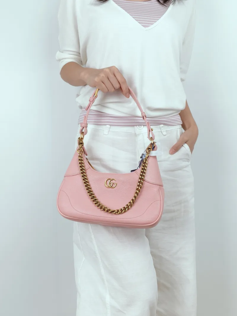 GUCCI Shoulder Bag Aphrodite Hobo Pink Calfskin Small25 × 7 × 19 cm — on-model view 1 of 2