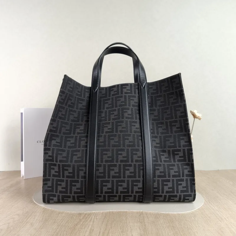 FENDI Top Handle Bag FF Tote Bag Top Handle Bag Grey Canvas One Size 41 × 19 × 35 cm